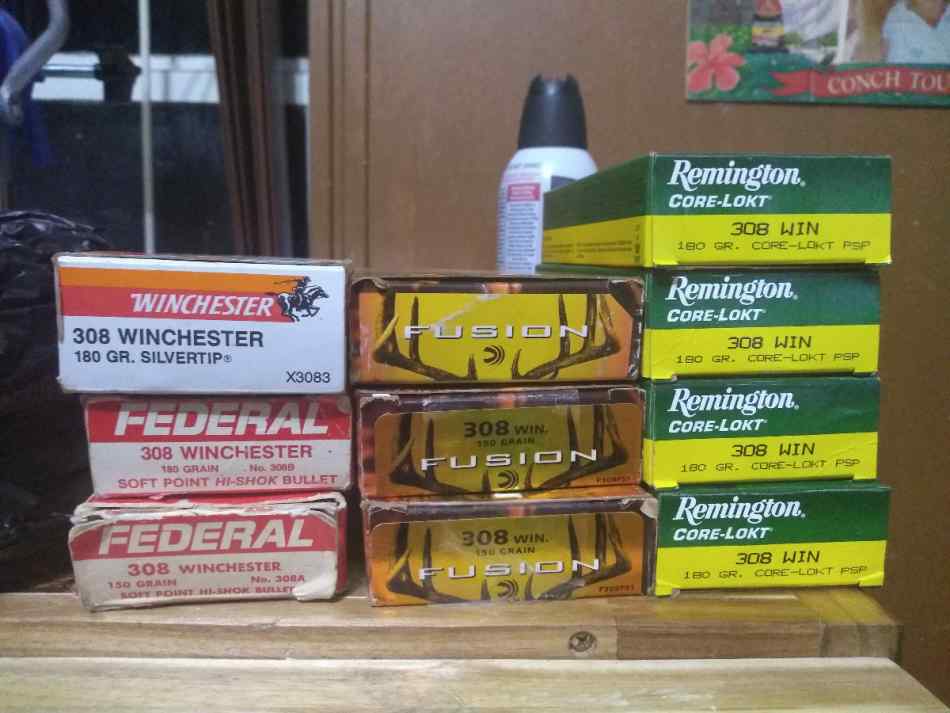 308 winchester 180gr, 150gr, 7 boxes, &amp; 20 ga 