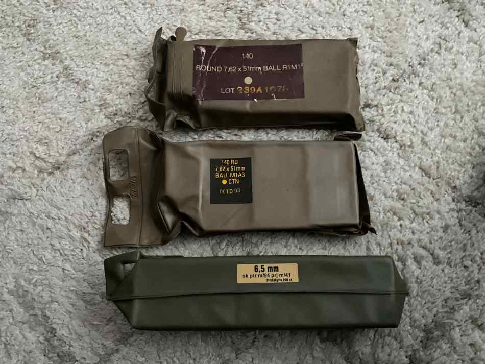 7.62 x 51 NATO AND 6.5mm SWEDISH BATTLE PACKS.